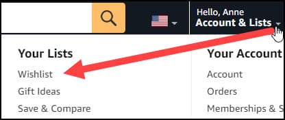Amazon lists menu.