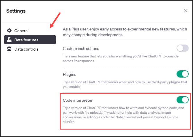 ChatGPT Plus beta features.
