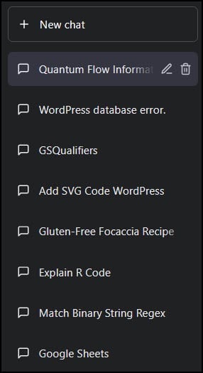 Saved ChatGPT sessions.