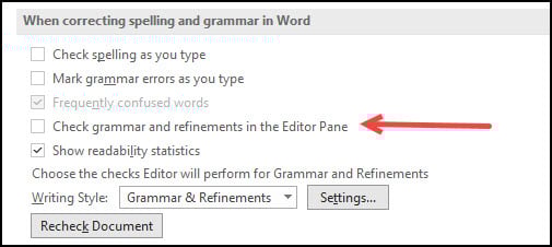 Check grammar checkbox needs to be enabled.
