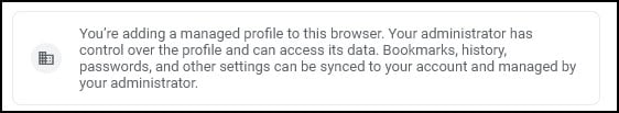 Notice indicating Chrome browser is managed.