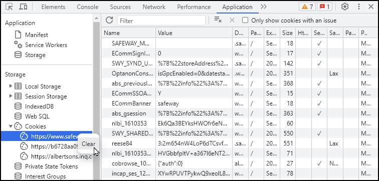 Cookies section under Storage in Chrome DevTools.