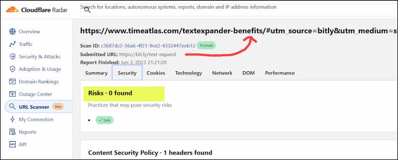 Cloudflare URL scanner 0 risks.