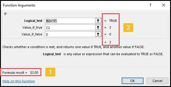 Excel If function arguments.