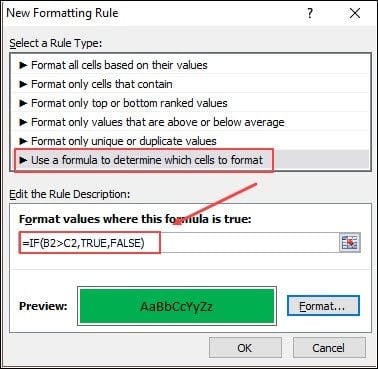 Excel conditional formatting using a formula.