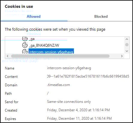 Cookie structure as shown in Microsoft Edge