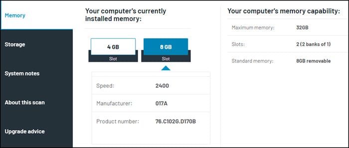 Crucial.com scan of my PC memory.