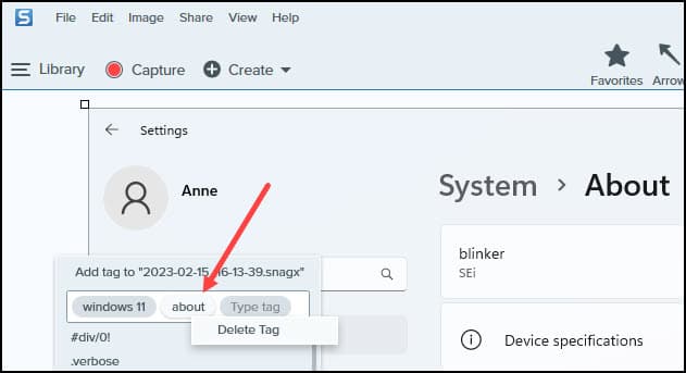 Deleting SnagIt tag.