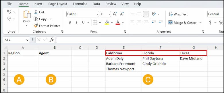 Agent sheet before adding dependent lists.