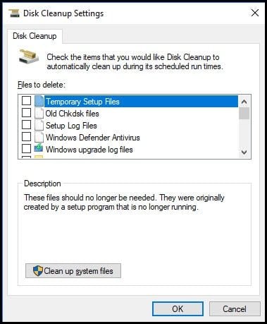 setting disk cleanup options