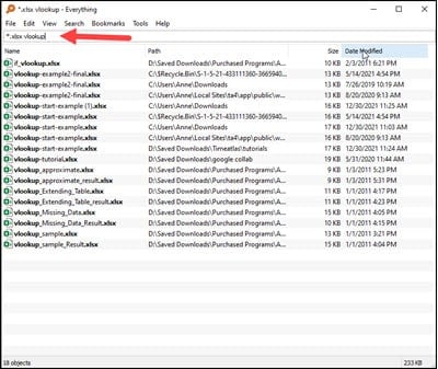 Search in Everything for vlookup spreadsheets.