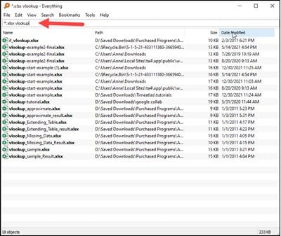 Search in Everything for vlookup spreadsheets.