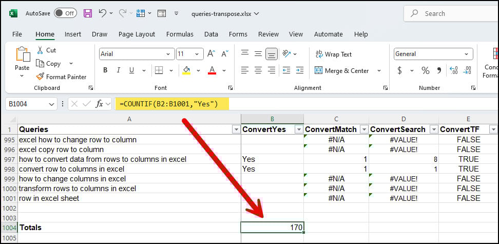 Formula example with COUNTIF function.