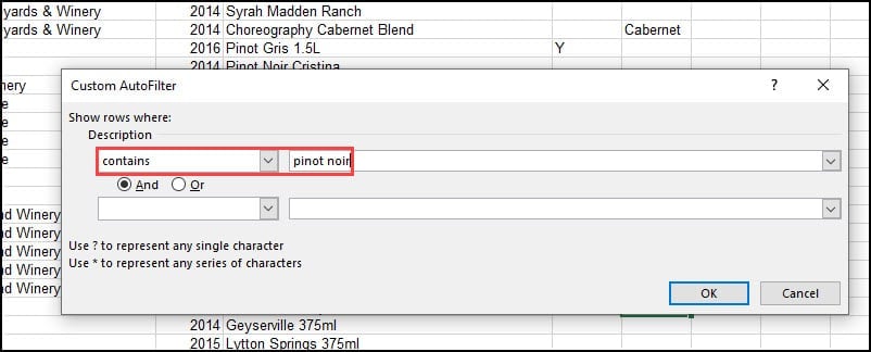 Setting condition for custom autofilter.