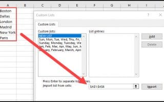 Cusotm list dialog with import range.