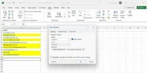 Excel Data Validation box with formula.