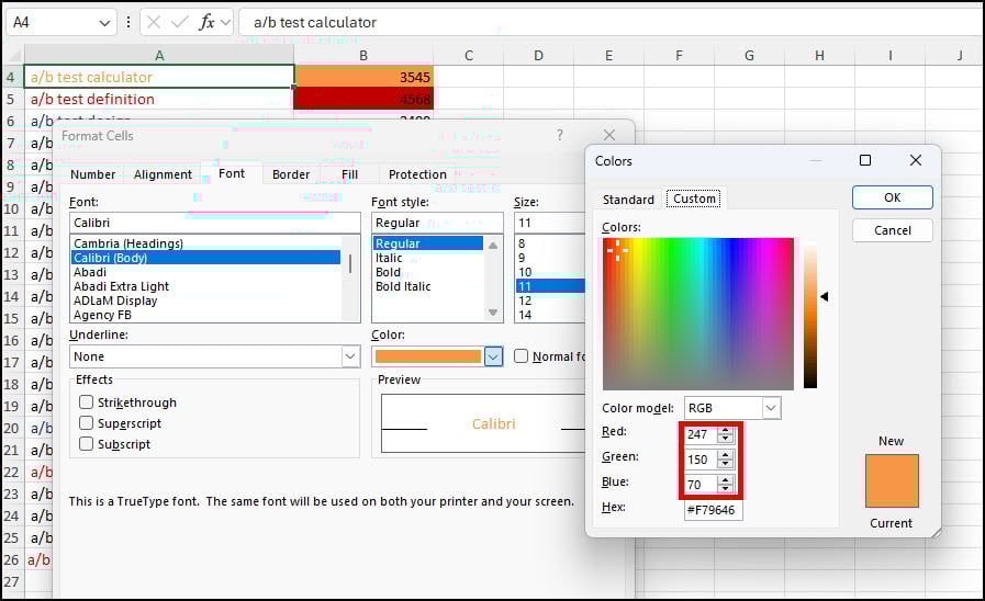 RGB color of cell font.