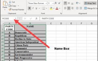 Example of PCODE named range.