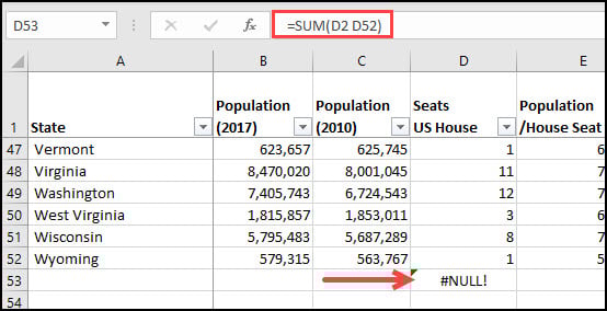 Formula without : produces NULL error.