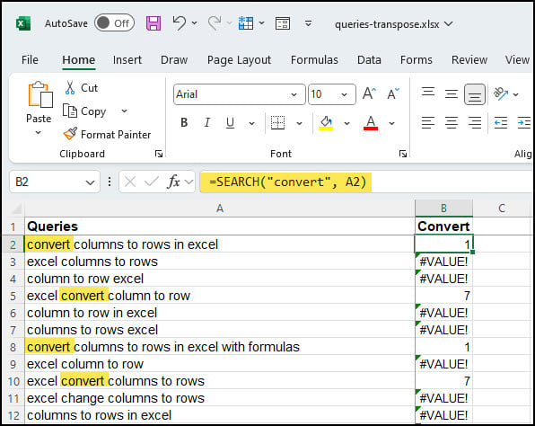 Excel formula using CONVERT function and highlighted records.