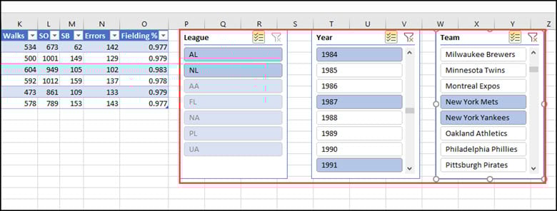 Excel slicers example.