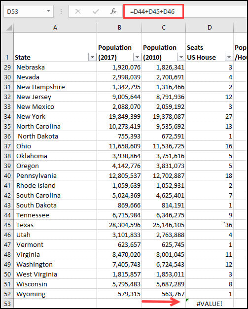 Cell with text character producing Excel #VALUE! error.
