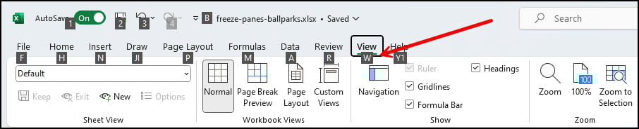 Excel menus showing with keyboard shortcuts.