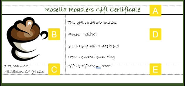 Preview of custom gift certificate from Word.