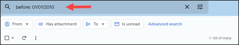 Gmail query to find email before 1/1/2010.