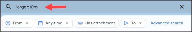 Query per trovare email di grandi dimensioni