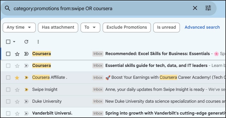 Using OR clause with Gmail filter.
