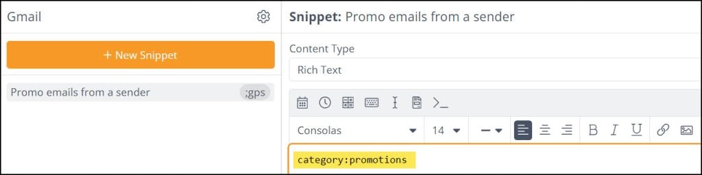 Basic snippet searching for all promotions.