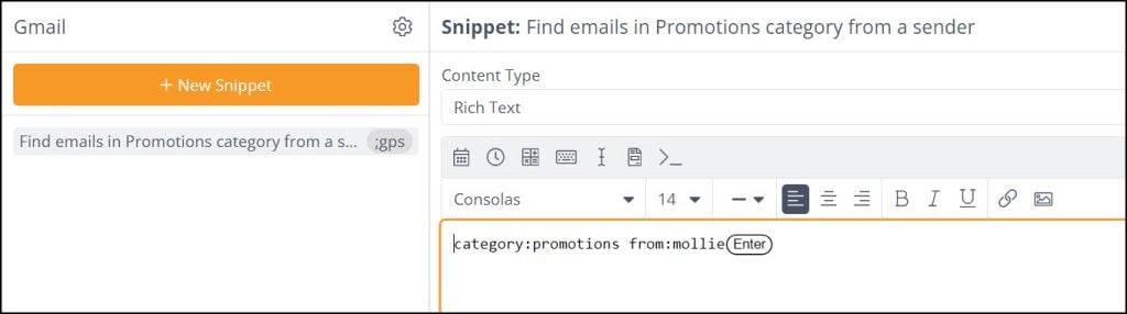 Expanded smippet with a from address.