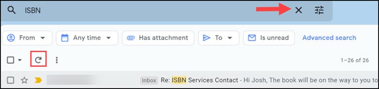 Gmail search close icon.