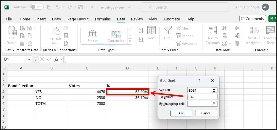 Entering the new To value in a decimal format.