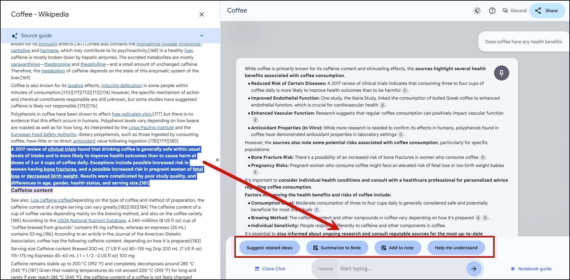 New actions from highlighting source passage.
