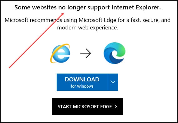 Warning about IE not working.