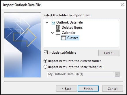 Setting folder and import options.