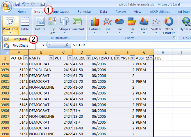 insert tab and create table button