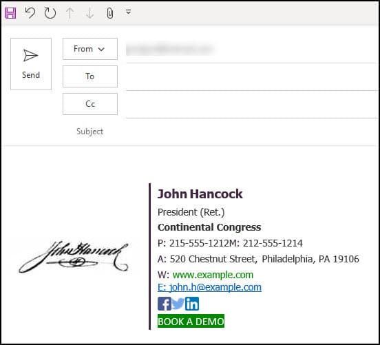 Outlook email with inserted HTML signature.