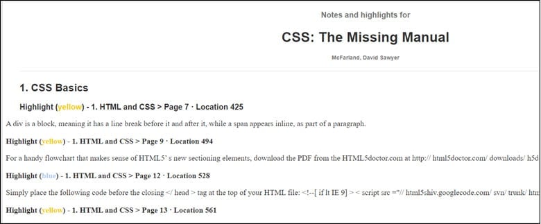 Exported HTML File with Kindle notes.