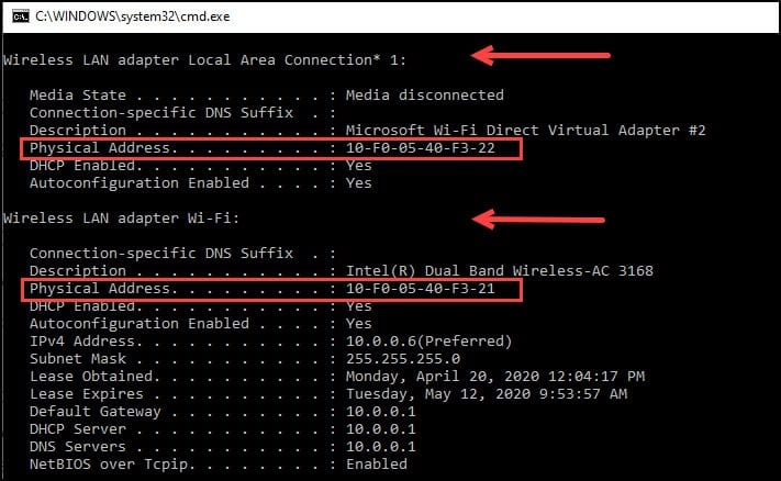 windows show mac address table windows show mac address table