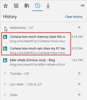 Cortana voice searches
