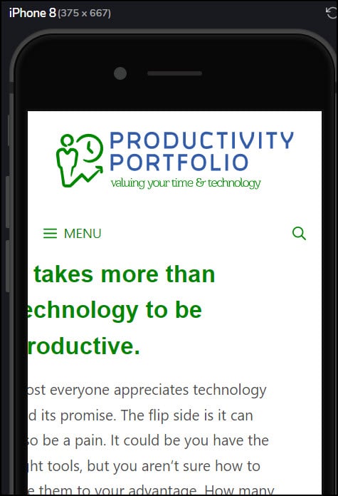 Example of content pushed left on home page