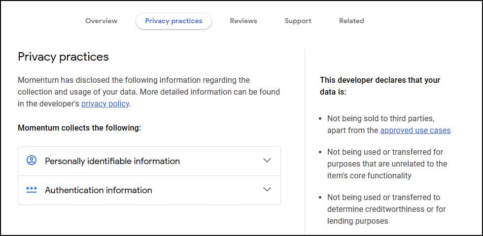 Momentum Privacy practices.