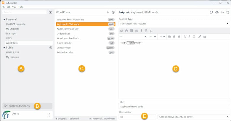 My TextExpander interface