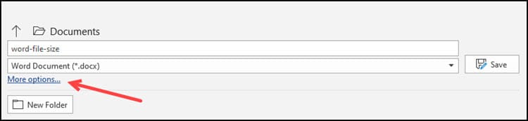 Word Save As control with More Options link