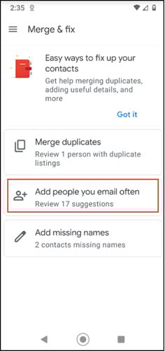 Mobile app with Add People you email often.