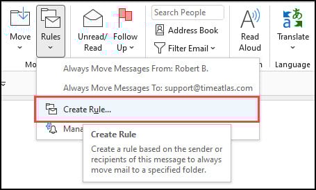 Create Rule menu option.