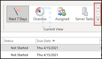 Current view group with Next 7 Days view highlighted.